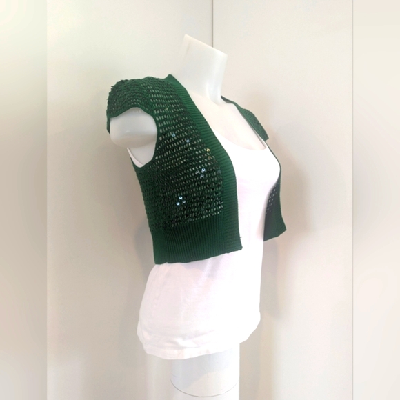 BCBG Emerald Green Sequined Knit Shrug; Likely Size XS - Picture 3 of 9